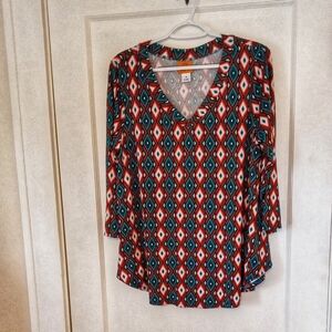 Ruby Rd. Multicolor Geometric V-Neck Blouse